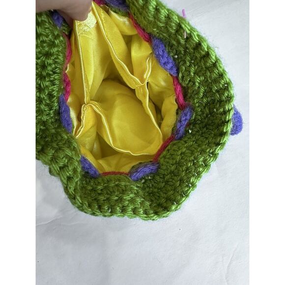 Vintage Handmade Crochet Purse Drawstring With Lining Round Pouch Flower Design - Picture 14 of 16